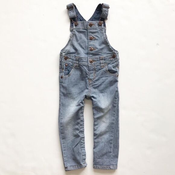 Oshkosh blue stripe button denim overalls EUC 24m - Picture 1 of 5